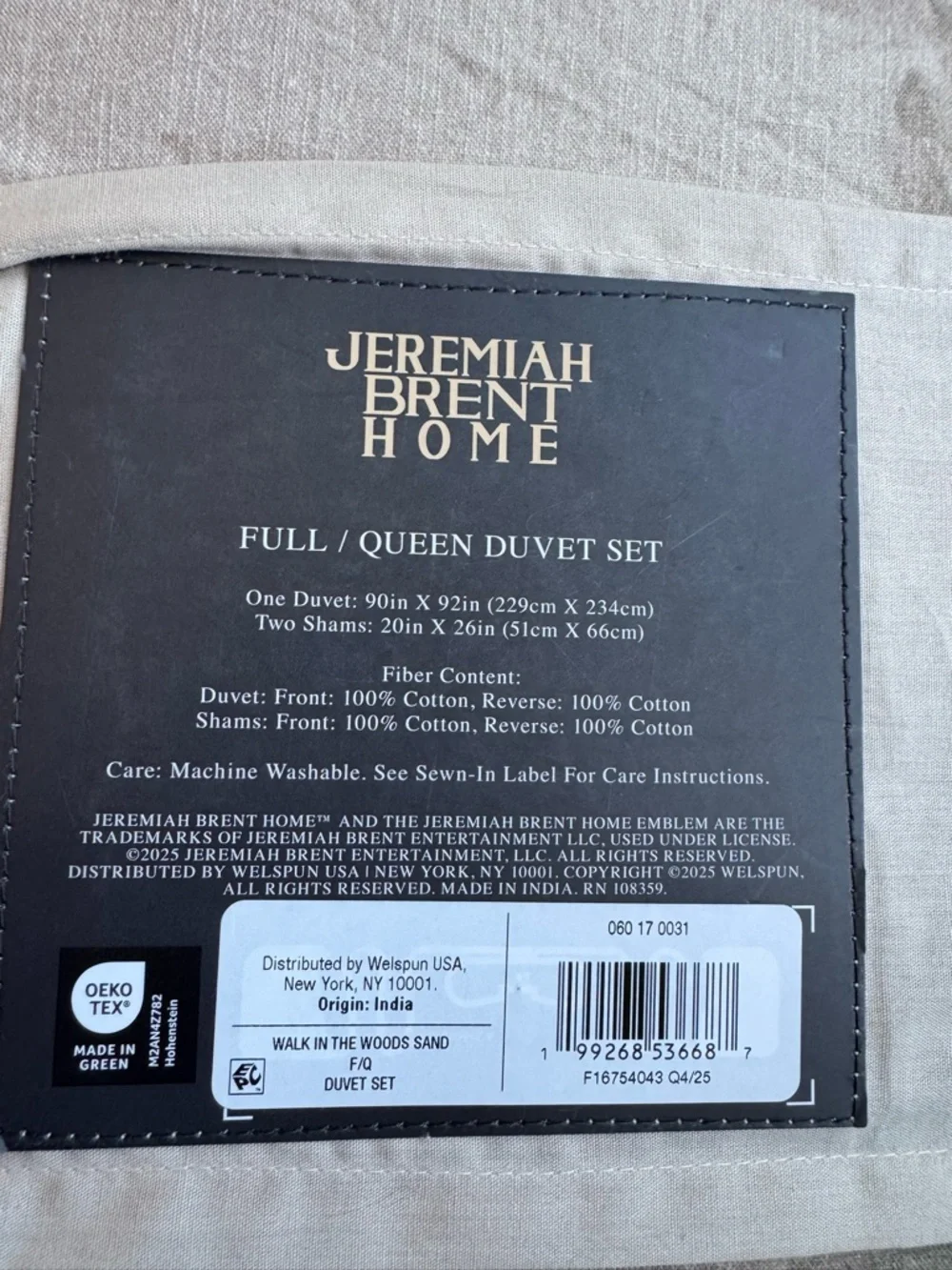 Jeremiah Brent Home - 3pc Full/Queen duvet set 'Walk in the Woods’ New